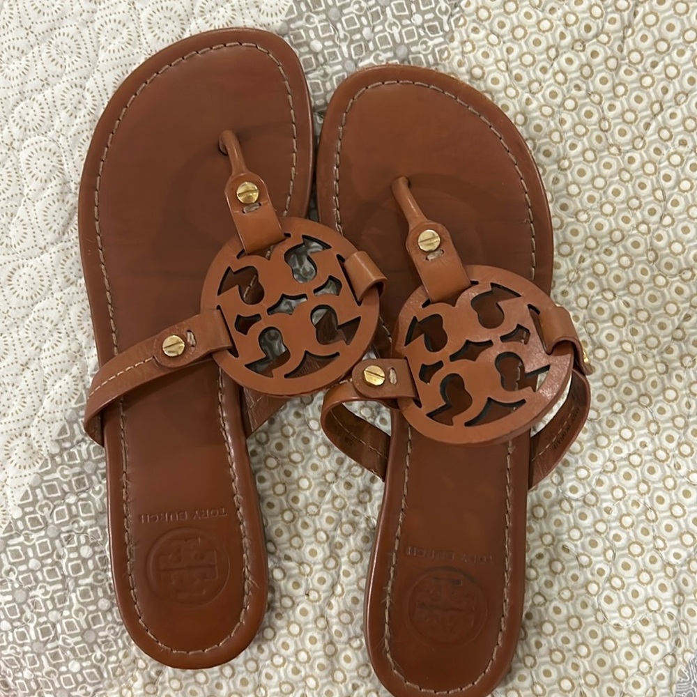 Tory Burch Tan Leather Cutout Sandals